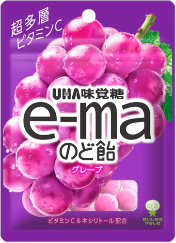 UHA Mikakuto E-MA cukierki na gardło o smaku winogronowym, 50g | JaponiaCentralna.pl