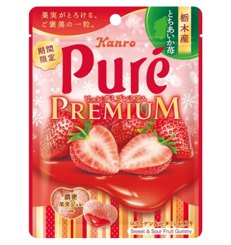 Kanro Puré Premium żelki o smaku truskawki, 54g | JaponiaCentralna.pl
